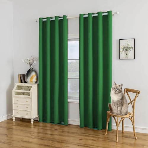 WUXXIANG Rideau Occultant 2 Pièces 220 x 125 cm Isolant Phonique et Thermique, Rideaux Salon Occultants Unie Rideaux avec Cravates, pour Chambre Fenêtre, Vert