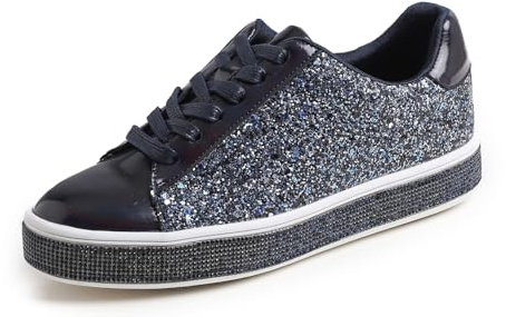 Feversole dammode gnistrande plattform strass fest semester bröllop sneakers, Isnatt blå glitter, 39.5 EU