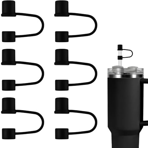 6pcs Silicone Straw Cap Covers for Stanley Cup 30&40oz, 10mm Straw Toppers Leak Proof Straw Tips Reusable Tumbler Straw Lid for Stanley Cup Accessories (Black)