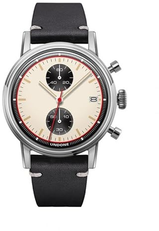 Undone Newman Chronograph Hybrid Kvarts Mekanisk Stål Svart Datum Läder Datum Klocka Män, Svart, rem