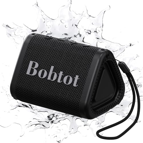 Bobtot Portable Bluetooth Speaker 5W, IPX7, Black | TWS Pairing, 15H Playtime, Small Size, Loud Sound with Dual Bass for Outdoor, Shower, Party, Camping, Travel