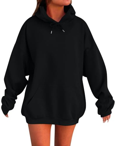HUIFUAO Huvtröjor för kvinnor överdimensionerad tröja för kvinnor plus size huvtröjor pullover svart långärmad toppar med ficka, Svart, XS