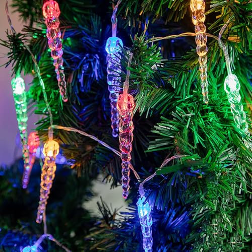 80LED Eiszapfen Lichterkette Außen und Innen,KINGCOO Wasserdicht 10M LED Eiszapfen Rohr Meteorschauer Lichter Batteriebetrieben für Balkon Party Haus Garten Weihnachtsbeleuchtung Deko (10M Mehrfarbig)