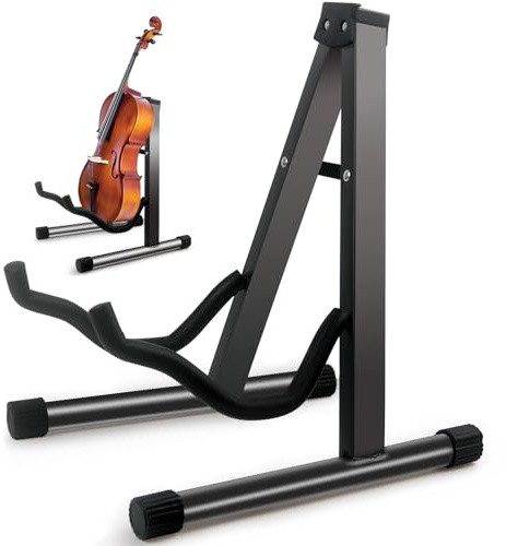 GeeWin Cello Stand,A-Frame Folding Violin Support Stand,Cello Holder for 1/8-4/4 Cellos, Guitar Stand,Guitars for Acoustic, Electric Guitar,Bass,Guitar Holder Stand,Black