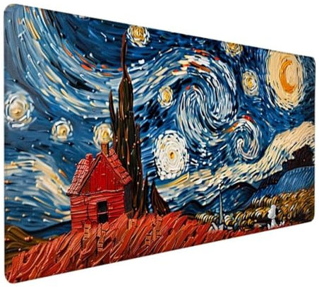 Mauspad XXL, Gaming Mauspad 700x300x3 mm, Großes Mauspad mit Genähten Kanten, Rutschfeste Desk Mat, Verlängertes großes Mauspad Schreibtischauflage für Büro und Zuhause van Gogh Malerei M - M