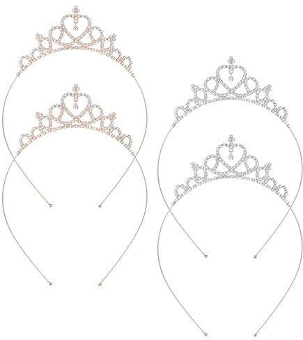 4 Stück Prinzessin Krone Tiara Mädchen Stirnband Kristall Strass Haarschmuck Hochzeit Braut Brautjungfer Tiara Geburtstag Weihnachten Dekoration Kopfschmuck(Gold Silber)