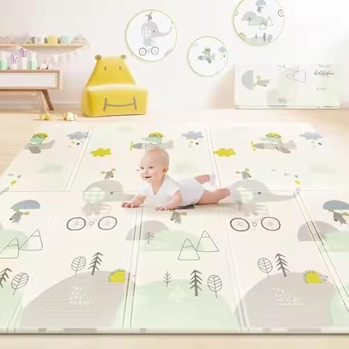 Tapis de Jeu pour Enfant Bebe 150x180x1cm Tapis de Sol XXL en Mousse Epais Pliable Reversible - 2 DESIGN DIFFERENTS - Tapis d'éveil pour Bébé - Tapis de Sol Bebe Favorisant Le Développement Sensoriel
