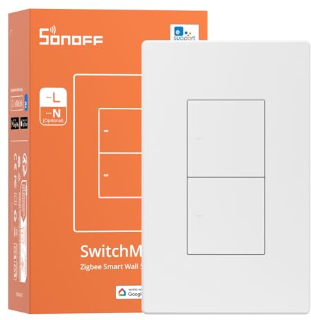 SONOFF Zigbee Smart Light Switch, Required SONOFF Zigbee Hub, Interruptor Inteligente, Smart Switch No Neutral or with Neutral, Voice Control with Alexa Google Home, Zigbee Switch ZBM5-2C-120W