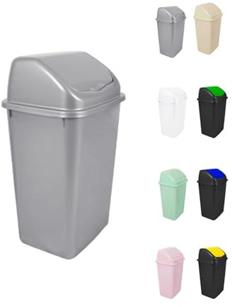 Jardin202 - Cubo de Basura con Tapadera Basculante - 30/50 Litros - Ideal para Hogar y Oficina | 30 L (Plata)