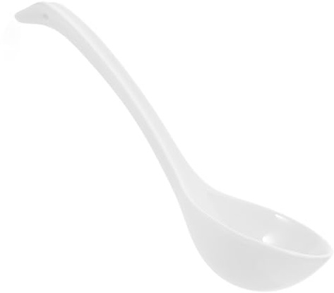 Healifty Cuillère à Soupe En Porcelaine Blanche 27 Cm, Louche Cuisine Compatible Micro-ondes Et Lave-vaisselle, Manche Long En Acier, Pour Soupes Asiatiques, Ramen Et Wontons