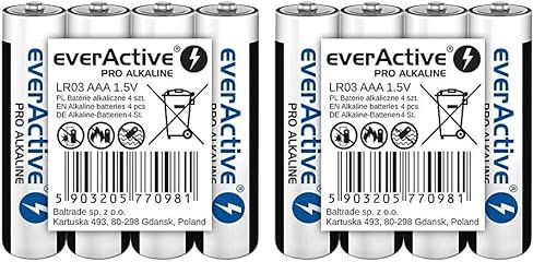 everActive Lot de 8 Piles AAA Pro Alkaline Micro LR03 R03 1,5 V Haute Performance 10 Ans