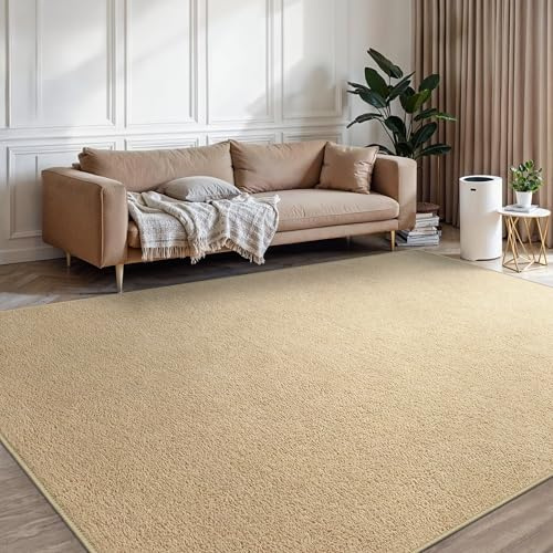 BEIMO Waschbarer Teppich Wohnzimmer Kurzflor Anti-Rutsch Unterseite Uni Modern Design Teppich Weich rutschfest für Esszimmer, Kinderzimmer und Schlafzimmer, Beige 160X220CM