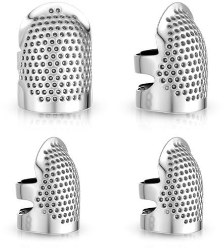 4 Pcs Sewing Thimble, Metal Silvery Sew Thimble Finger Protector Adjustable Fingertip Grips Pads Accessories DIY Sewing Tool for Household Projects (2 Sizes)