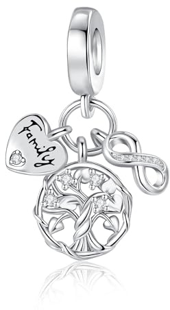 Alstiva Familie Freundschaft Liebe 925 Sterling Silber 5A Zirkonia Charm Anhänger für Armband Charm Bead Pendant für Europäische Armbänder Halsketten Schmuck Geschenk für Damen Frauen