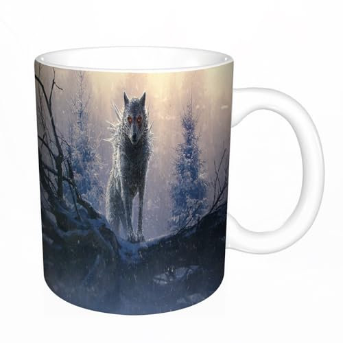 YFHJV Tazas de Café,Taza de Cerámica para Té y Café - Regalo Original - 330 ml - Desayuno Tazas Tazas graciosas,El lobo de hielo gigante de la mitología nórdica.,tazas originales