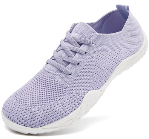 CMZSMM Barfotaskor dam promenadslip on gym tennis lätt andningsbar toffel minimalistisk noll droppe träningsskor dam yoga sneakers, Lila, 41 EU