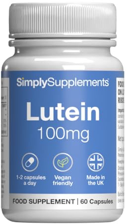 Capsules de Lutéine 100mg | avec Vitamine A & Riboflavine pour la Vision & le Métabolisme | Convient aux Végétariens & Véganes | 60 Capsules = 1 Mois de Cure | Fabriqué au Royaume-Uni selon les normes