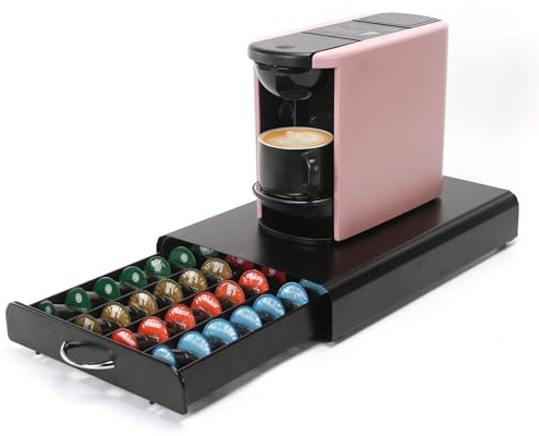 SYSYLY Kaffee Kapselhalter für Cafissimo Kapseln,Kapselschublade zur Aufbewahrung von 40 Kaffeekapseln,Kapsel Aufbewahrungsbox,Metall,Schwarz.