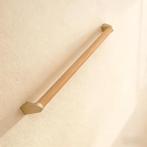 5 FT Modern Aluminum Handrail Set - ADA Compliant Indoor & Outdoor Stair Railing. 1.4 Diameter Grab Bar. Wall-Mounted with 90°Wall Return End. Rust Free(Cherry Wood Grain, 5 FT- Two Joined Pieces)