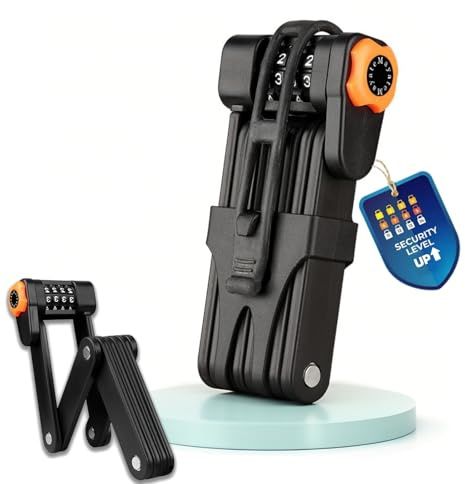 Lucchetto Pieghevole Sicurezza Lucchetto a Combinazione per Bicicletta, Bici Antifurto Pieghevole Serratura Portatile con Codice 4 Cifre, Serratura Sicuro con Supporto per Bici Corsa, Moto, E-Scooter