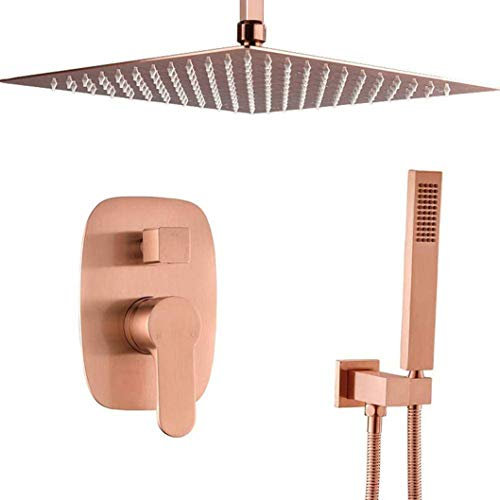Doccia Classica, Miscelatore per Doccia a Pioggia da 10-12 Pollici, con soffione in Ottone, per Bagno, con Montaggio a soffitto, con doccetta Portatile, Set Doccia, 10 Pollici