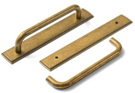 Deuschwer 2 Stück Schrankgriffe mit Rückplatte, Vintage Küchengriffe und Schubladengriffe für Kommode Schlafzimmer Küche，128mm Lochabstand, Antikes Messing,G011
