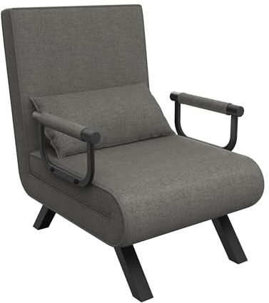 FIVMEN Schlafsofa 3 in 1 Schlafsessel mit Bettfunktion Schlafcouch Bettsofa mit Verstellbarer Rückenlehne und Kissen bis 200 kg belastbar 65x61x78 cm 1 sitzer, Dunkelgrau