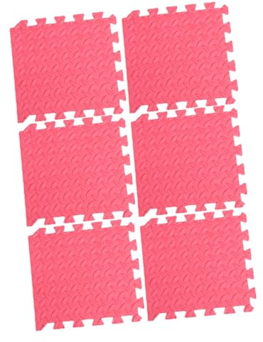 SOPOTUTU 6 Stück Teiliges Rotes Eva Puzzlematte mit Umweltfreundlicher Blattstruktur Dicke Bodenschutzmatten für rutschfeste Stoßdämpfende Spielmatten zum Verbinden im Wohn und Kinderzimmer