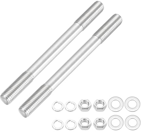 sourcing map Lot de 2 vis à goujons à double extrémité M12 x 150 mm en acier inoxydable 304 à double filetage avec rondelle d'écrou pour l'entretien de la maison, ancrage structurel, vis de fixation