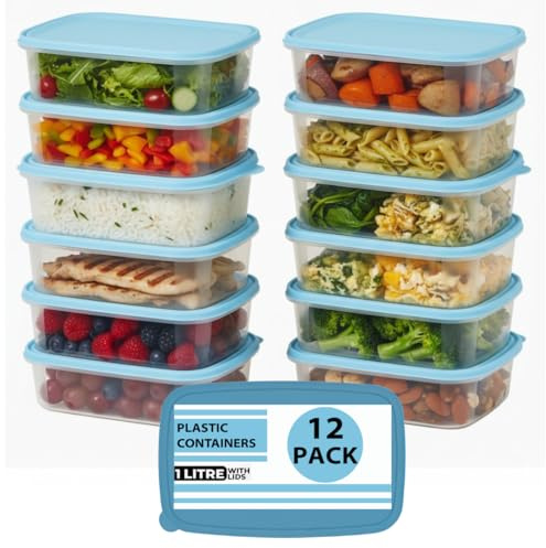 DRW 1L Airtight Meal Prep Containers with Green Lids – Leakproof, Microwave, Freezer & Dishwasher Safe, BPA-Free Food Storage Boxes (10)