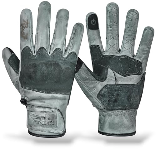 TLA Rust Gants de Moto Vintage en Cuir, Protections des articulations, homologuées CE, 2XS à 4XL pour Hommes et Femmes, pour cafè Racer, Scooter, écrans tactiles, Protection Contre Les Chocs élevés.