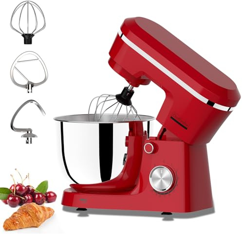 Household Stand Mixer with 6.5 Quart Bowl, Electric Food Mixer 10+p Speeds 660W, Kitchen Tilt-Head Bread Dough and Cake Mixers with Dough Hook, Whisk, Beater, Splash Guard and Egg Separator (Red 1)