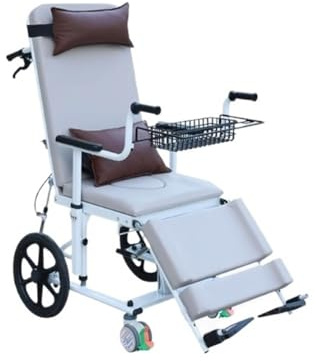 Hopfällbar rullator för seniorer Omvårdnadsrullstolssäng, Push and Lie inomhus och utomhus Multifunktionssäng, justerbar for lyft Rollator Walker(Grijs)