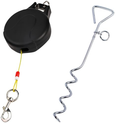 Ausziehbares Hundeleinenkabel mit Pfahl, 29,5 m, für Hof, Camping und Außenbereich, 360° verhedderungsreduzierendes Design, zum Ausbinden für Hunde bis zu großen Rassen