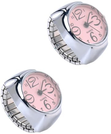 GRIRIW 2 Stück Kleiner Ringuhren aus Metall mit Quarzuhrwerk Kreative und Stilvolle Ringuhr für Damen und Herren Praktisches Zeitanzeigen Accessoire
