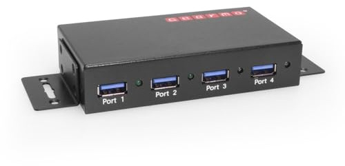 Gearmo Hub de metal industrial USB 3.0 de 4 puertos con protección ESD de 15 KV y soportes de montaje