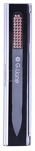 G.Liane Nagelfeile Mit Aluminium Etui - Glasnagelfeile Mit Kristallen – Doppelseitige Kristall Glasfeile Maniküre Pediküre Für Frauen Männer Kinder – Für Natur Und Acrylnägel (Pink Crystals)