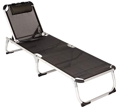 Divero Gartenliege Camping Liege 187x59x30 cm mit Kopfkissen Sonnenliege klappbar 5fach verstellbar Aluminiumrahmen Dreibeinliege wetterfest robust Puula (Schwarz)