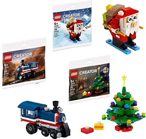 Holiday City Creator Lego Weihnachtsmann Skifahren Minifigur Polybag gebündelt mit + Weihnachtsbaum & + Zug Bauset Block Spielzeug Set 3 Teile