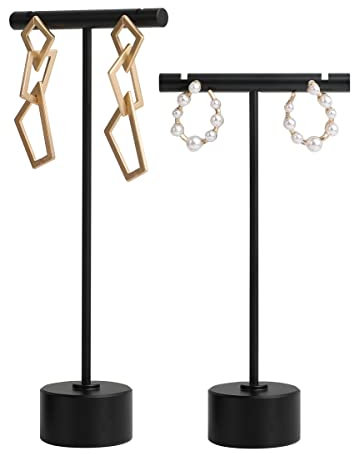 GemeShou 2 supporti a barra T nero per esposizione di orecchini, porta-orecchini per gioielli in metallo per vendita al dettaglio, accessori per fotografia di gioielli piccoli per la mostra【Nero】