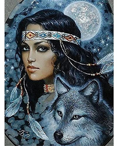 YSCOLOR Diamant Painting 5D DIY Runde Diamant Stickerei Indians & Wolf Diamant Malerei Kreuzstich Bohren Voll Strass Mosaik Dekoration Geschenk 30X40Cm