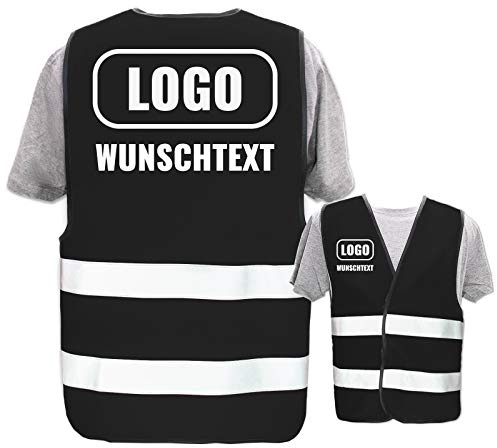 Hochwertige Warnweste direkt selber gestalten * eigener Aufdruck mit Text Logos Grafiken Designs, Position & Druckart:Rücken + Front/Premium-Druck, Farbe & Größe:Schwarz/Größe 5XL