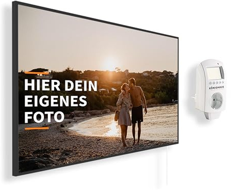 Könighaus Foto Infrarotheizung 1000 W - Thermostat - 14-26 m² | Schwarzer Rahmen, eigener Motivdruck, TÜV, 5 Jahre Garantie, Made in Germany