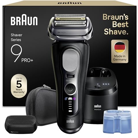 Braun Afeitadora Eléctrica Hombre Series 9 PRO+, Máquina De Afeitar Barba En Seco Y Mojado Con Tecnología 5+1, 60 Min De Uso, Centro De Limpieza, Estuche De Viaje, Cabezal ProComfort, 9690CCE, Negro
