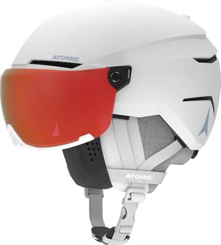 ATOMIC Savor Visor Photo Skihelm mit Visier - White Heather - Größe S - Maximale Stoßdämpfung - Active Aircon Belüftungssystem - Hochwertige Verspiegelung für klare Sicht