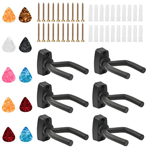 FOROREH 6pcs Gitarrenhalter für Die Wand, Gitarrenständer Gitarren Wandhalter Gitarren Haken und 10pcs Plektren, Einstellbar Platzsparend Gitarren Wandhalterung für Gitarren Bass Violine Ukulel