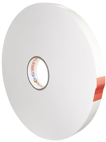 KLEBESHOP24 Doppelseitiges Schaumklebeband 3 mm stark 12 mm x 25 m | 3D-Klebeband, weiß