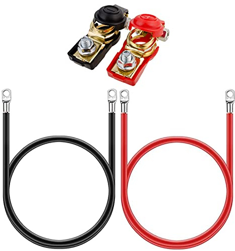 GTIWUNG 2 Stück Auto Batteriekabel Kupferkabel Kupfer Stromkabel mit Ringösen Autobatterie Kabel KFZ Kabel 12V mit Ringklemmen Kupferdraht, 5AWG 16mm² 50cm Rot und Schwarz + 1 Paar Batterieschalter