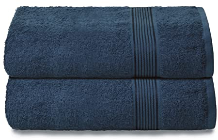GLAMBURG Baumwolle 2er-Pack Oversized Badetuch-Set 70 x 140 cm, große Badetücher, Ultra saugfähig, kompakt, schnell trocknend und leicht, Mineral Blau