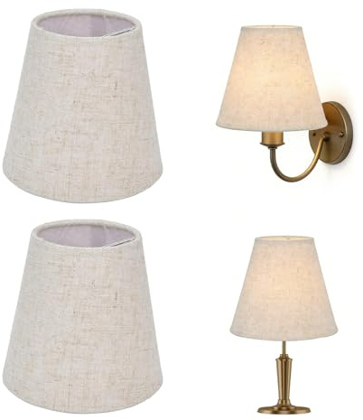 2 Stück Lampenschirme, Dunkelbeige Stoff Lampenschirmen Geeignet für E14 Glühbirnen, Nordischer Stil Lampenschirm für Kronleuchter Pendellampe Wandleuchte Hängelampe, 9,2 x 14,2 x 13 cm